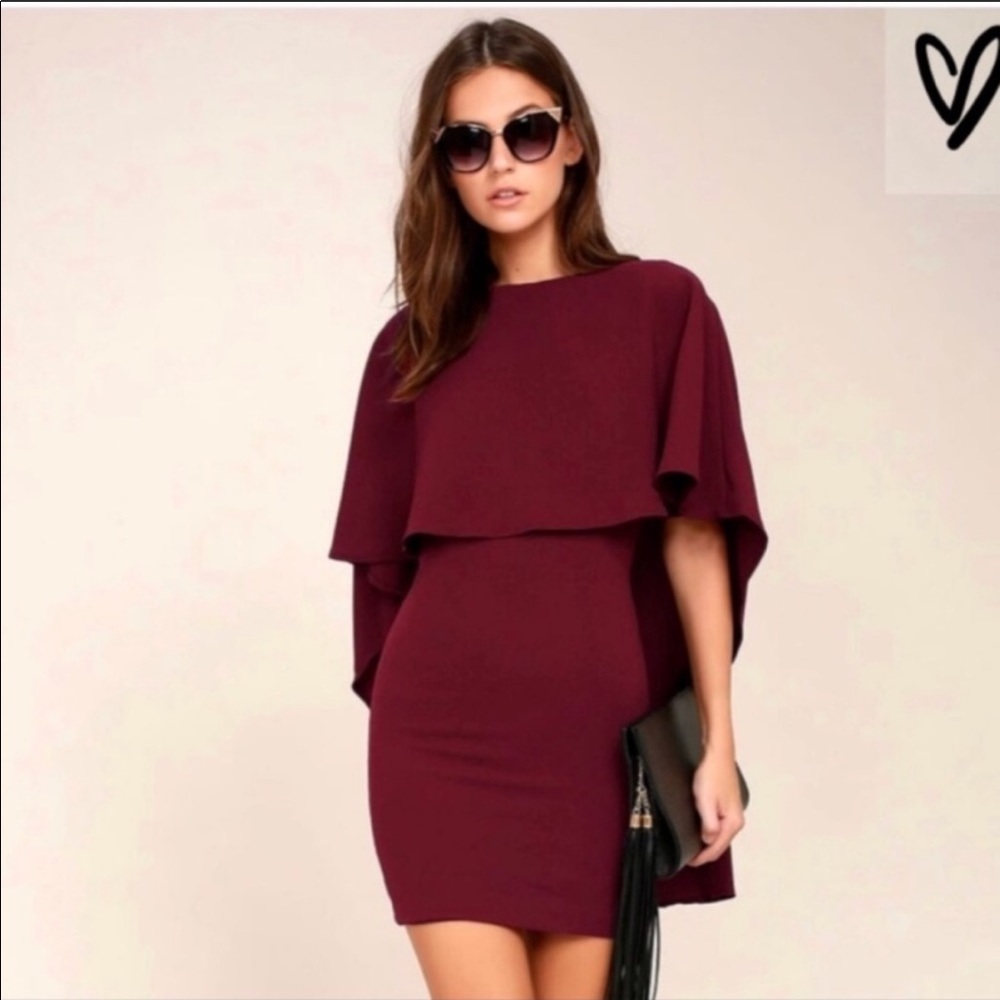 Lulus maroon front cape backless  dress. Size XS